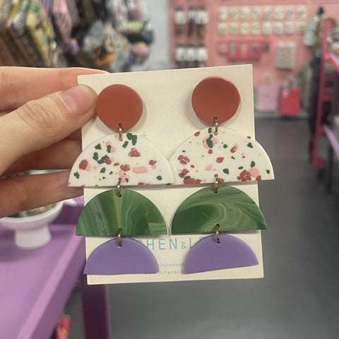 Earrings | Polymer | Chandelier | Marble white, green, purple