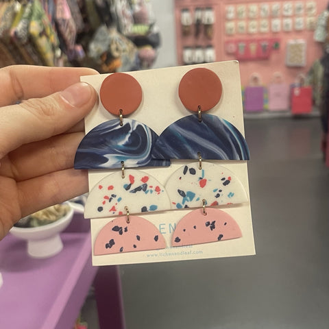 Earrings | Polymer | Chandelier | Marble white, blue, pink