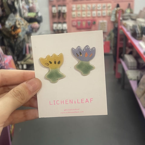 Earrings | Studs | Pack of 2 | Flower Garden | Purple & Yellow