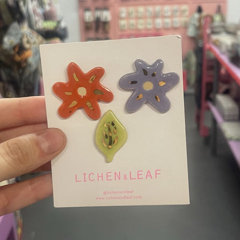 Earrings | Studs | Pack of 3 | Flower Garden | Orange & Purple