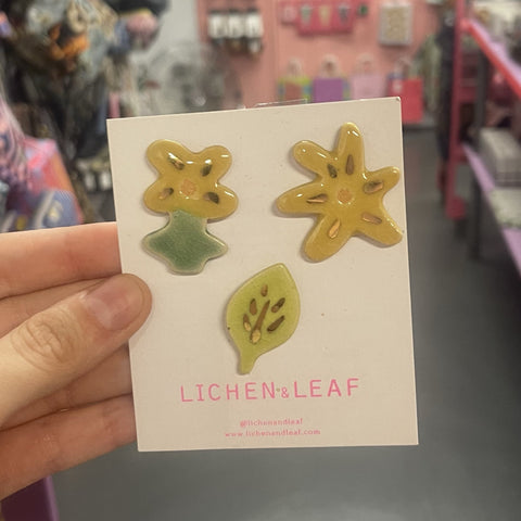 Earrings | Studs | Pack of 3 | Flower Garden | Yellow