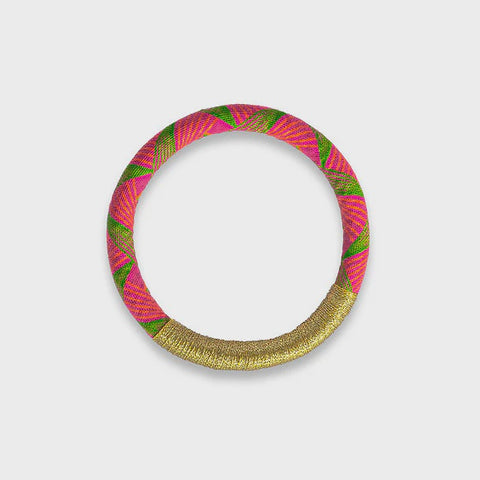 Luyolo Thread-Wrapped Thin Bracelet Pink Gold Small