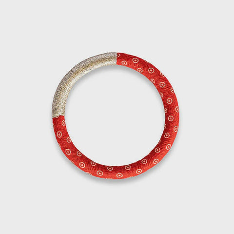 Luyolo Thread-Wrapped Thin Bracelet Red Silver Large