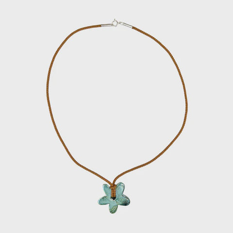 Necklace ceramic flower - blue and brown