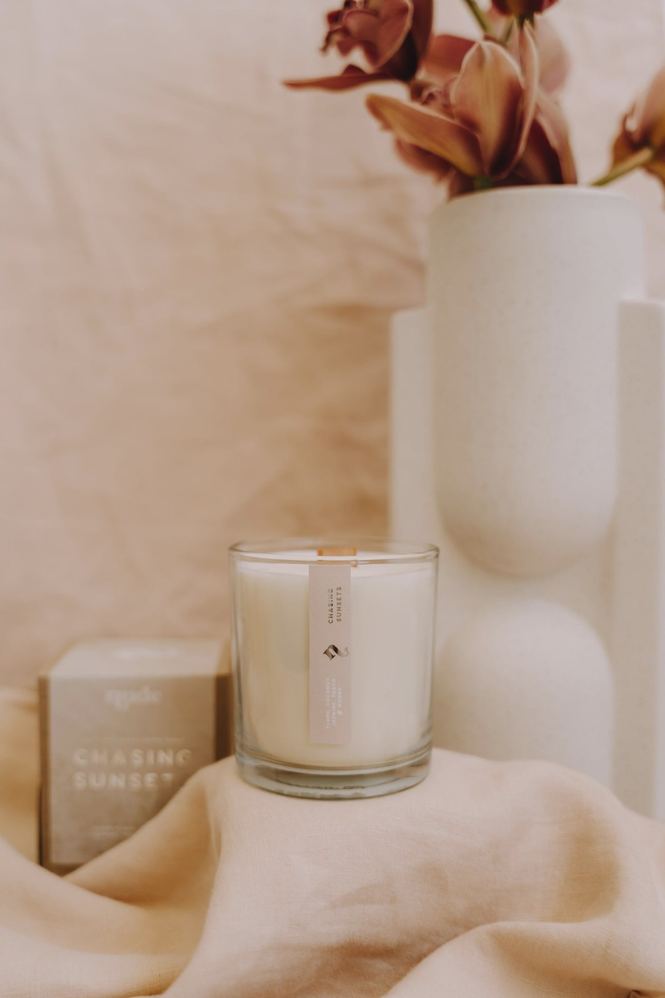 Candle Glass Wood Wick Chasing Sunsets