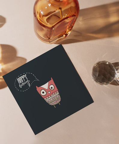 Card Owl Happy Birthday Pink Frank