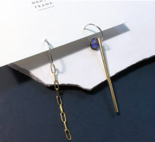 Earrings Mismatch Ladder and Falling Stone Lapis