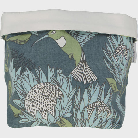 Fabric Pots (Medium) / Protea (Blue On Gunmetal)