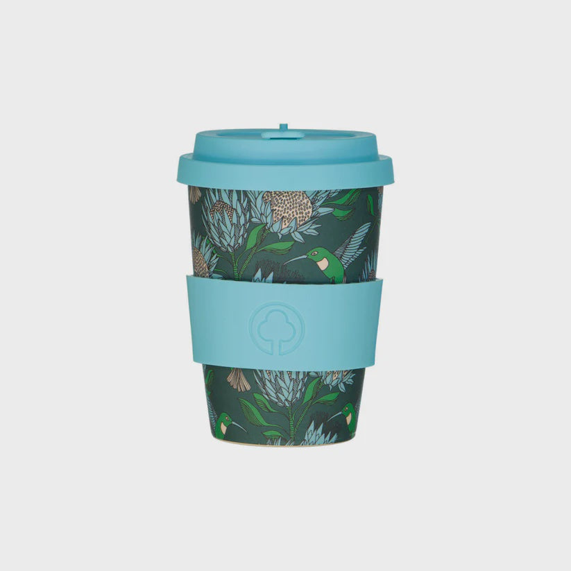 Eco Coffee Cups / Protea (Blue on Gunmetal)