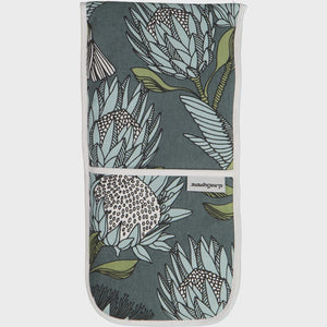 Oven Gloves (Joined) / Protea (Blue On Gunmetal)