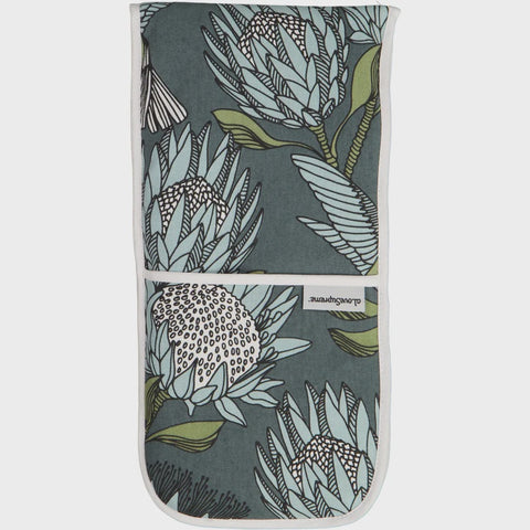 Oven Gloves (Joined) / Protea (Blue On Gunmetal)