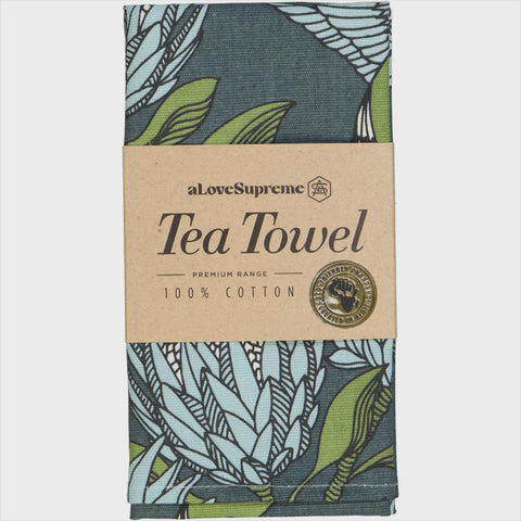 Tea Towels / Protea (Blue on Gunmetal)