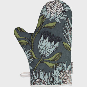 Oven Gloves (Single) / Protea (Blue On Gunmetal)