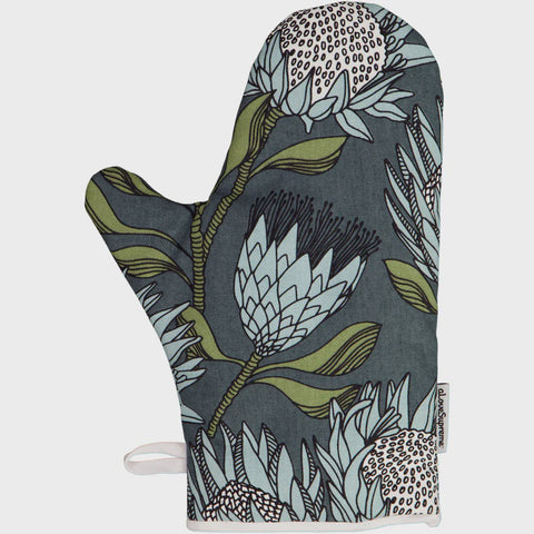 Oven Gloves (Single) / Protea (Blue On Gunmetal)