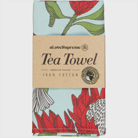 Tea Towels / Protea (Red on Blue)