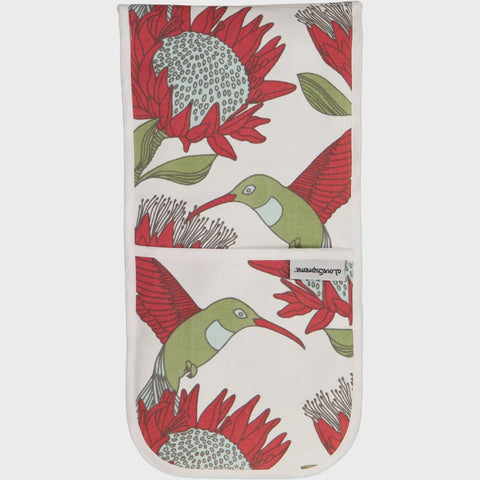Oven Gloves (Joined) / Protea (Red On White)