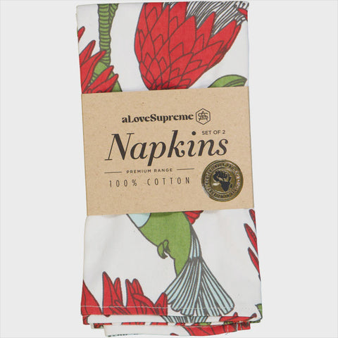 Fabric Napkins (2 Set) / Protea (Red On White)