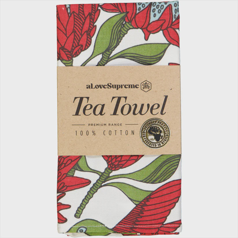 Tea Towels / Protea (Red on White)