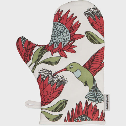 Oven Gloves (Single) / Protea (Red On White)