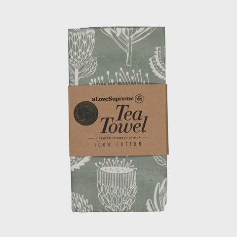 Tea Towels / Floral Kingdom (White on Sage)