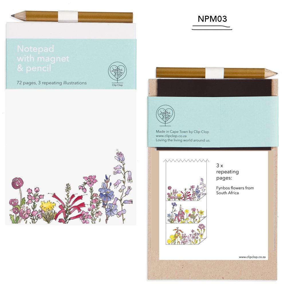 Notepad Magnetic with Pencil Fynbos Flowers of South Africa - PRESENTspace