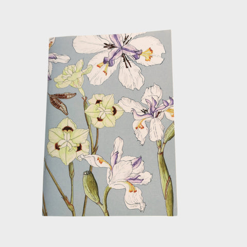 Notebook A6 Softcover Wild Dietes Irisses on blue