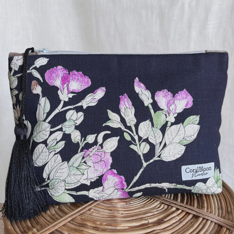 Clutch Large Cotton Wild sweetpea on Black