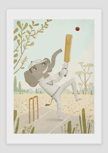 Print A3 Sports Animals Cricket Elephant