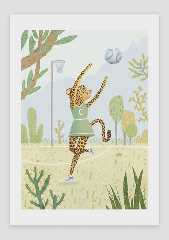 Print A3 Sports Animals Netball Leopard