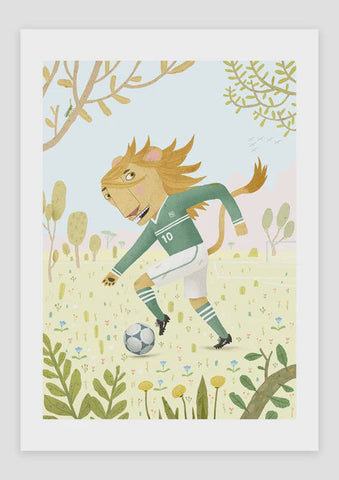 Print A3 Sports Animals Soccer Lion