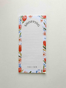 Notepad Shopping List Tulips and Roses